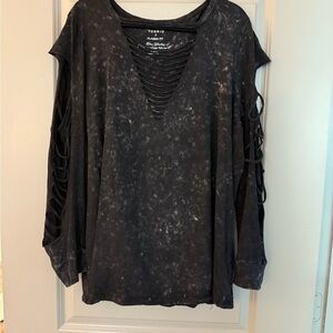 Black and Gray Cutout Sleeve Blouse